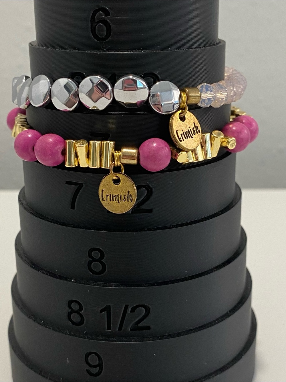 Erimish Beaded Bracelet Stack Set Stretch Layered Gemstone Silvertone Goldtone